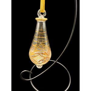 Egyptian Hand Blown Fancy Gold Etched Glass Christmas Teardrop Ornament 6”